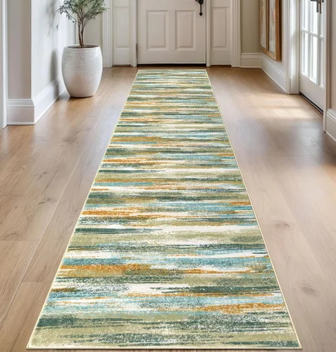 Miniatura 17 de Lansny Alfombra moderna abstracta de 2 x 5 pies, color negro, gris, blanco, lavable, alfombra de entrada para cocina, alfombra antideslizante suave