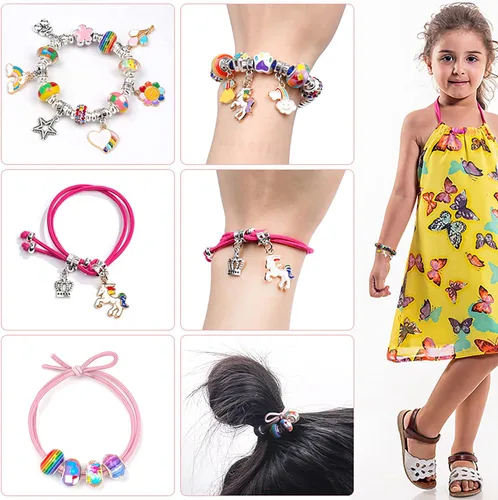 Miniatura 2 de Jieaissna Juego de 165 piezas de joyería para niñas pequeñas, kit de fabricación de pulseras de joyería artesanal con cuentas, colgantes, pulseras