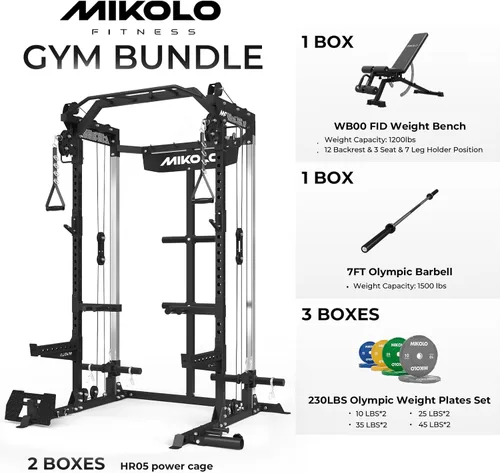 Miniatura 2 de Mikolo Power Cage, 2000LB Power Rack with Independent Dual Pulley System, Multi-Function Home Gym Workout Machine for Cable Crossover and Squat