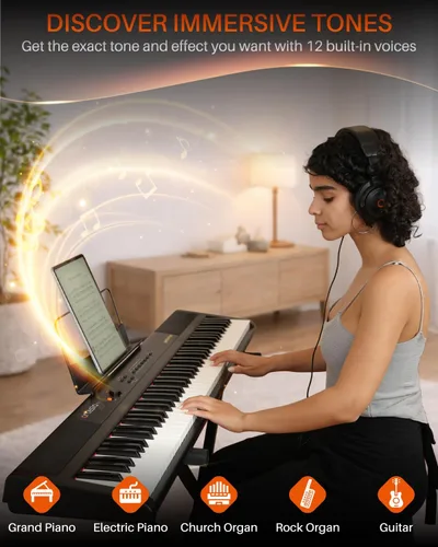 Miniatura 6 de Artesia Teclado de Piano Portátil de 88 Teclas con Peso, Teclado de Piano Digital de 88 Teclas con Teclas de Velocidad Sensible de Tamaño Completo