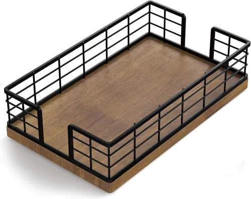 Miniatura 21 de Wican Bandeja para toallas de invitados para baño, servilletas de madera y hierro para tocador, mesa de comedor, cesta de madera para toallas