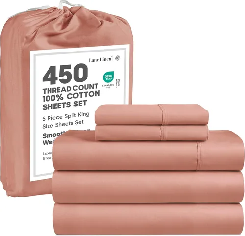 Miniatura 65 de LANE LINEN - Sábanas tamaño Split King para cama ajustable, 450 hilos, 100% algodón, 2 sábanas bajeras individuales XL, con bolsillo profundo, 05