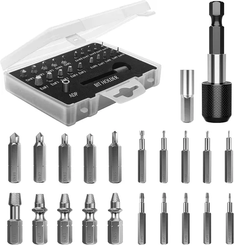Nuovoware Juego de extractor de tornillos dañados, 22 piezas, kit de extractor de tornillos pelados fácil de quitar, juego de removedor de tornillos