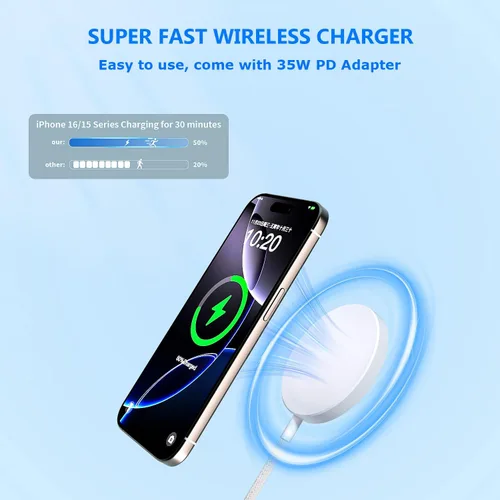 Miniatura 2 de Cargador inalámbrico magnético de 25 W para iPhone 17 y 16 de carga rápida [certificado Apple MFi] Carga magnética de 6 pies, adaptador USB-C de 35
