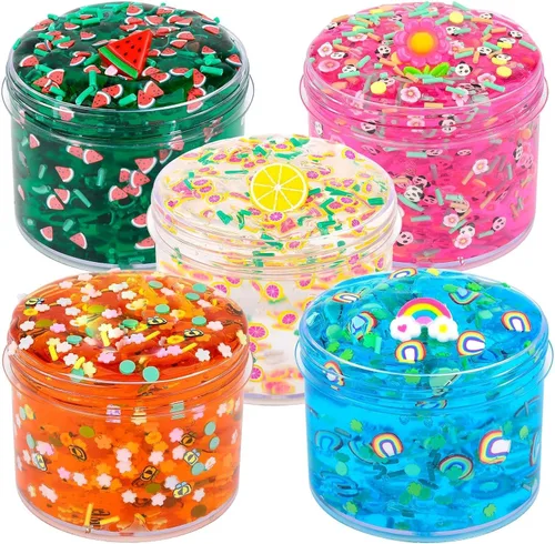 Kit de slime transparente, paquete de 5 unidades de limo de cristal crujiente con purpurina, regalos de fiesta, juguete para aliviar el estrés para