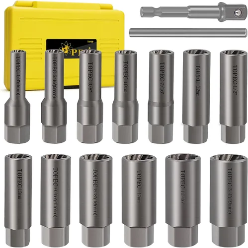 Miniatura 8 de Topec Juego de extractores profundos tipo espiral de 5 piezas, juego de bujías de fácil extracción, para quitar pernos profundamente atrapados