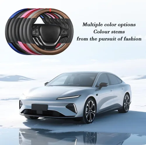 Miniatura 6 de Funda para volante de automóvil, protector de volante de vehículo de fibra de carbono de 14.5 a 15 pulgadas con forro antideslizante, accesorios