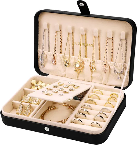 CLUDEMAS Joyero organizador de viaje para mujeres y niñas pequeñas cajas de almacenamiento de joyas de piel sintética soporte portátil para joyas