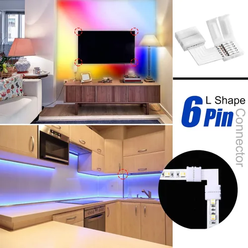Miniatura 5 de Honoson 12 conectores de tira LED de 6 pines de 0.472 in, en forma de L, sin soldadura, sin cable, para tira de luz y cable de extensión, 12