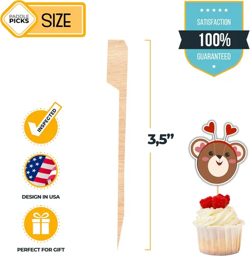 Miniatura 3 de Palillos de bambú para decoración de cupcakes – 3.5 pulgadas (paquete de 500) palillos de dientes para aperitivos – Palitos de decoración