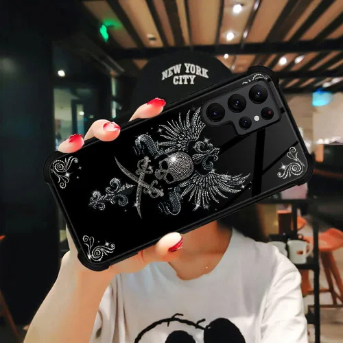 Miniatura 6 de ZHEGAILIAN Funda compatible con Samsung Galaxy S22 Ultra, funda de vidrio orgánico para niñas, mujeres y hombres, diseño de cuatro esquinas, Cabeza
