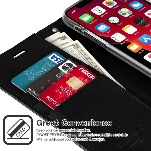 Miniatura 3 de GOOSPERY Blue Moon Wallet para Apple iPhone 11 Pro Max Case (2019) Funda de cuero con tapa (Negro)