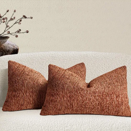 Miniatura 18 de Juego de 2 fundas de almohada decorativas de tela de felpilla con textura para sofá, estilo rústico retro de mediados de siglo, 18 x 18 pulgadas