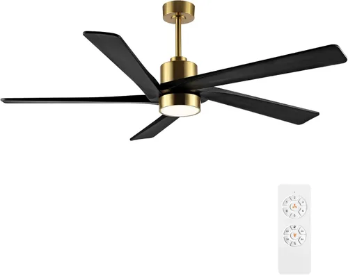 Miniatura 17 de WINGBO Ventilador de techo CC de 64 pulgadas con luces y control remoto, 5 cuchillas reversibles de madera tallada, motor de CC silencioso de 6