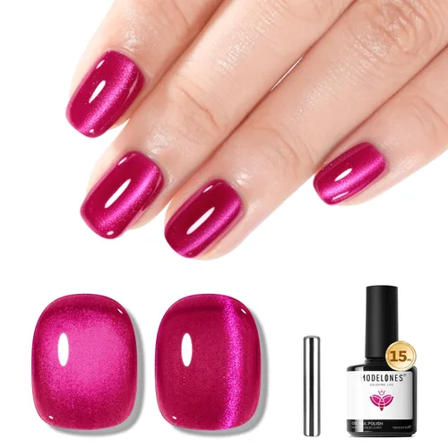 Miniatura 46 de Modelones Esmalte de uñas de gel ojo de gato arco iris con lentejuelas plateadas holográficas, esmalte de uñas de gel 9D con barra magnética, apto