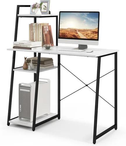 Miniatura 11 de COSTWAY Escritorio para computadora con estantes de almacenamiento de 4 niveles, mesa de escritorio de oficina en casa con marco resistente