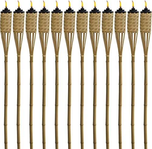 Marca TIKI - Antorchas de bambú Tiki de 12 unidades – Decoración exterior resistente al clima con recarga de recipiente de boca ancha de fácil