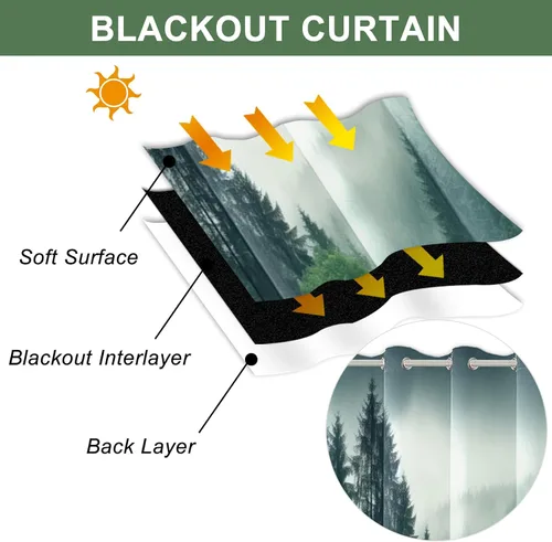 Miniatura 54 de AWERT Cortinas opacas para dormitorio, árbol negro con niebla, naturaleza, amanecer, bosque, 2 paneles para sala de estar, bloqueo de calor, 21 x 45