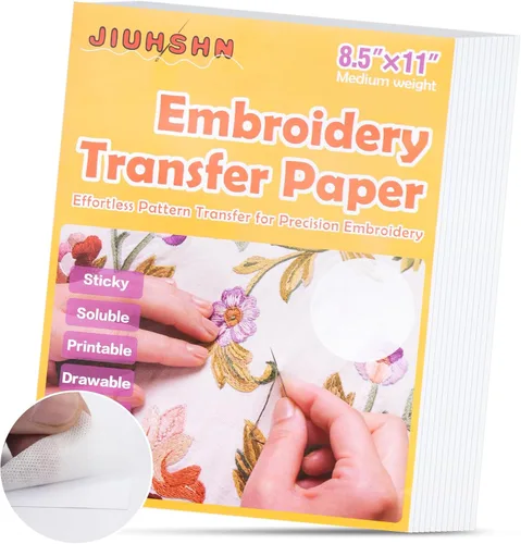 JIUHSHN Estabilizador de bordado soluble en agua, 12 hojas de 8.5 x 11 pulgadas, papel de transferencia autoadhesivo imprimible para pegar y puntar,