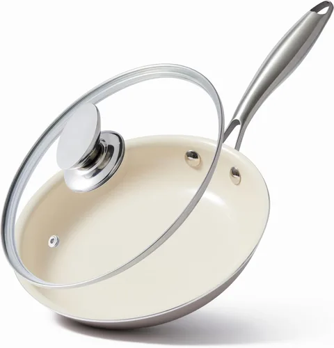 Miniatura 12 de Sartén antiadherente de cerámica de 10.25 pulgadas, sin PFAS, no tóxica, apta para horno e inducción, utensilio de cocina de aluminio con mango