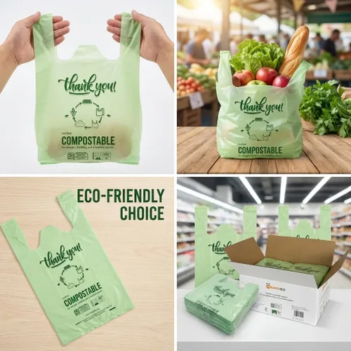 Miniatura 2 de Bolsas de compras compostables certificadas por OrangeBio (tamaño grande), 500 unidades, 12 x 6 x 20 pulgadas (extragruesas), capacidad para 20