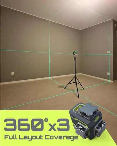 Miniatura 6 de LasGoo LG-3D Nivel láser autonivelante 3 x 360°, láser de línea cruzada con haz verde 3D para construcción y colgar cuadros, 2 baterías recargables