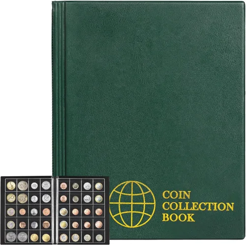 Miniatura 10 de Álbumes de 420 bolsillos - Libro verde de bolsillos de 28x29 mm/1.1x1.1 pulgadas, 10 páginas, soporte de colección tamaño carta, libro