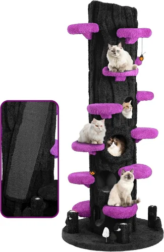 Miniatura 10 de NUNU LAB Árbol para gatos de 90.5 pulgadas de alto – Torre grande de árbol mágico para gatos con postes rascadores de sisal, escondite lateral