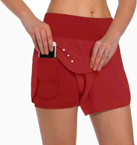 Miniatura 16 de Ksmien - Pantalones cortos de correr 2 en 1 para mujer, ligeros, para entrenamiento, gimnasio, yoga, forro con bolsillos para teléfono