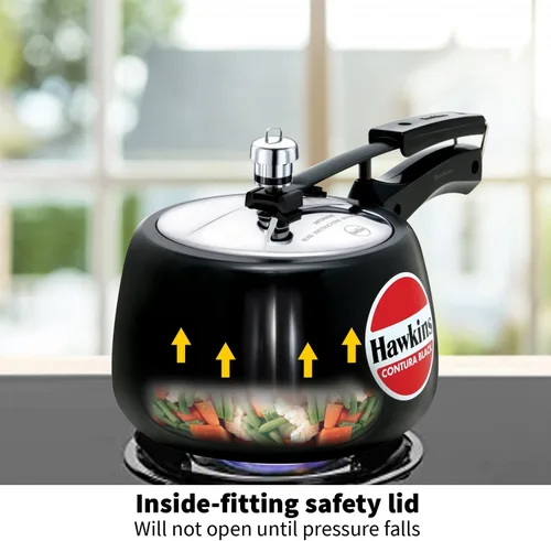 Miniatura 5 de Hawkins Olla de presión Contura de 3 litros, color negro, con tapa interior anodizada dura, modelo Handi, color negro (CB30)