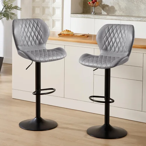 Miniatura 10 de Taburetes de bar modernos, taburetes de bar giratorios con respaldo alto, taburetes de bar de tela ajustables para sillas de isla de cocina