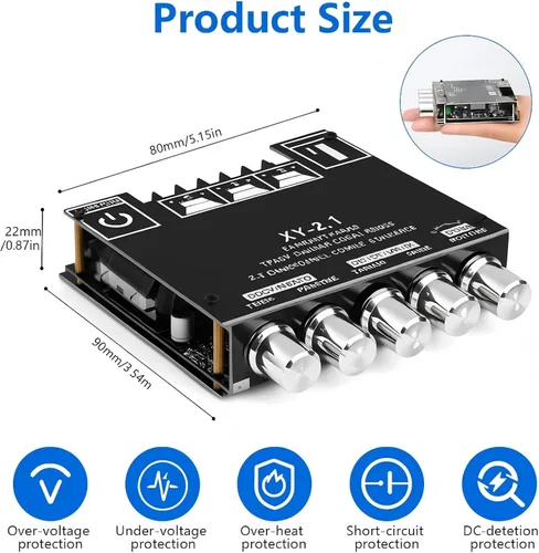 Miniatura 6 de Romicta Placa de amplificador Bluetooth 5.0 de 2.1 canales, subwoofer de alta fidelidad de 200 W, amplificador de audio con frecuencia agudos