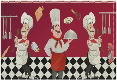 Miniatura 36 de Juego de 4 manteles individuales con estampado de cocina de chef, restaurante, cocina, acuarela, manteles individuales de tela lavable para mesa