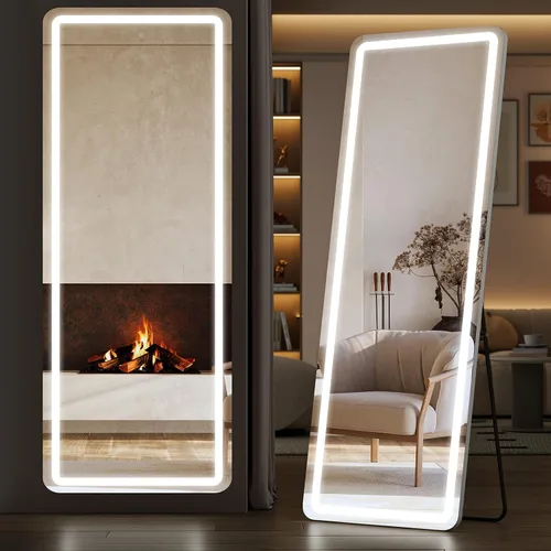 Miniatura 8 de Sweetcrispy Espejo Arqueado de Cuerpo Entero con Luces LED, Espejo de Piso Iluminado de 63"x21" con Atenuación e Iluminación de 3 Colores, Soporte