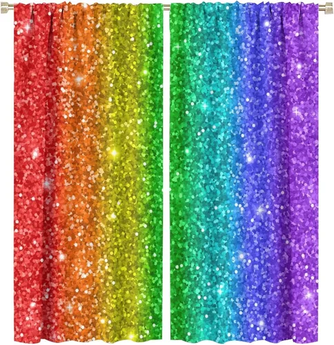 Miniatura 92 de Cortinas opacas abstractas de arco iris, pintura de color arcoíris con gotas, diseño gráfico creativo con bolsillo para barra, para sala de estar
