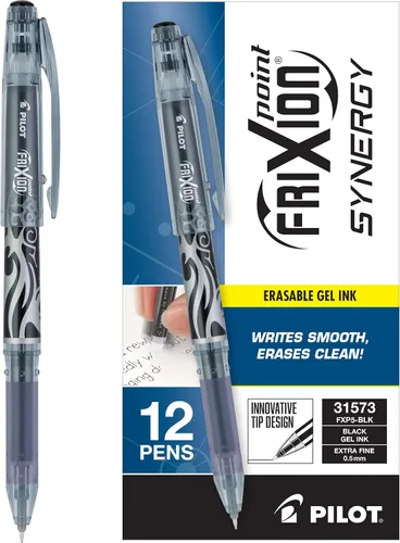 PILOT FriXion Point Synergy - Bolígrafos de tinta de gel borrables y recargables, punta extrafina, tinta negra, paquete de 12 (31573)