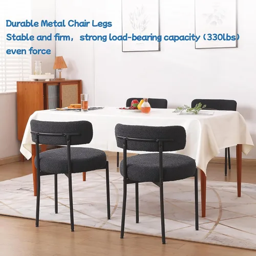 Miniatura 3 de Juego de 2 sillas de comedor negras, sillas de comedor modernas de mediados de siglo, respaldo curvado, sillas de comedor tapizadas redondas