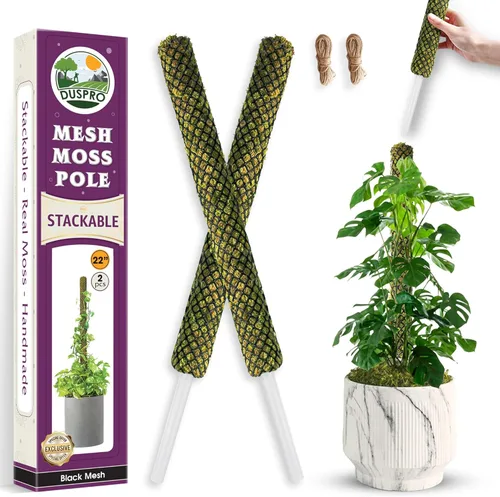 Miniatura 17 de DUSPRO Postes de musgo de malla plana para plantas trepadoras, Monstera, poste de musgo apilable para plantas con musgo real, poste para plantas