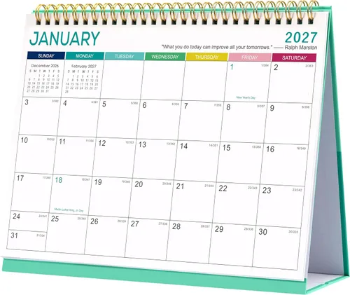 Calendario de escritorio 2026-2027, calendario 2026-2027, julio de 2026 a diciembre de 2027, 9.8 x 8.3 pulgadas, calendario de escritorio con tapa