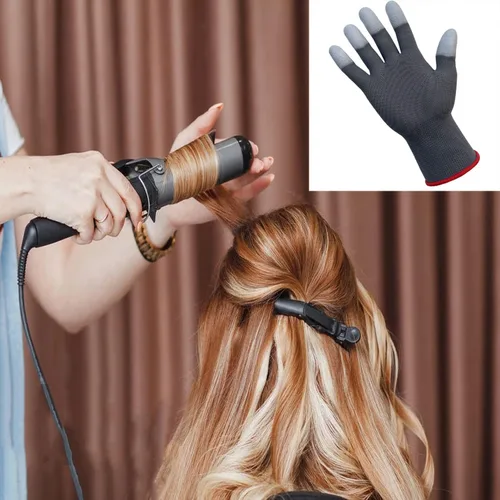 Miniatura 4 de guante profesional resistente al calor para peinar el cabello rizado con bloqueo de calor. 1 par. Talla única para todos.