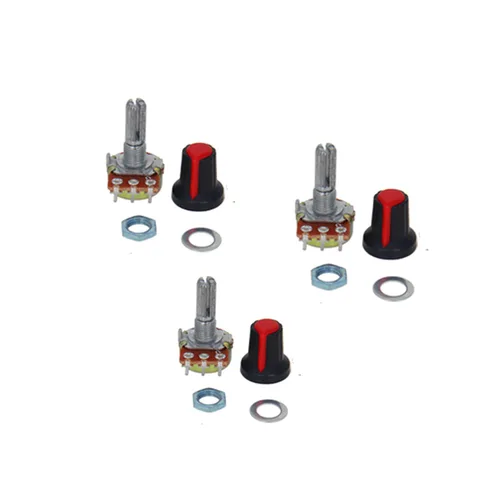 Miniatura 23 de Heyiarbeit Potenciómetro de película de carbono WH148 de 100 K Ohm, potenciómetro giratorio de una sola vuelta con pomos negros, 3 pines, 0.591 in