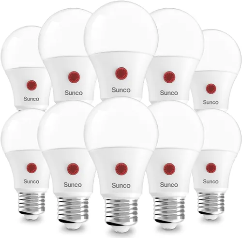 Sunco - Paquete de 10 bombillas LED para exteriores del atardecer al amanecer A19, fotocélula automática para iluminación exterior, 800 LM, 9 W (60