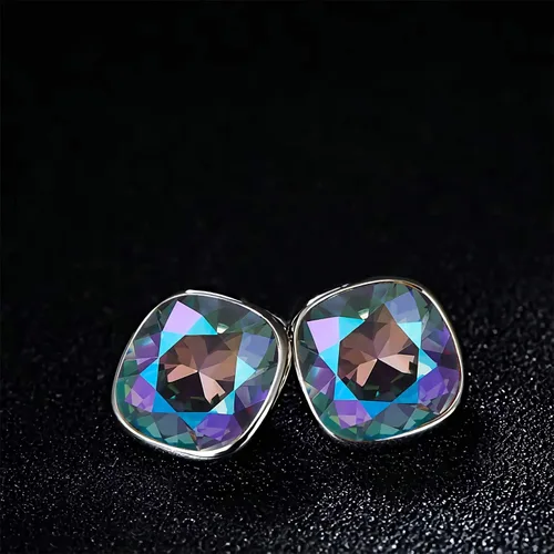 Miniatura 5 de AOBOCO Aretes cuadrados de plata de ley 925 con corte de diamante, circonita cúbica, cristal esencial de circonita cúbica, aretes de tuerca