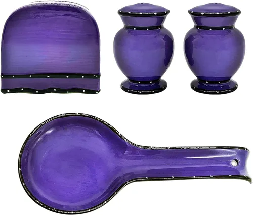 Miniatura 15 de ACK Ceramic Tuscany Roamer Rooster - Juego de 4 estufas de cerámica pintadas a mano, coctelera y salera, servilletero y soporte para cuchara, Roamer