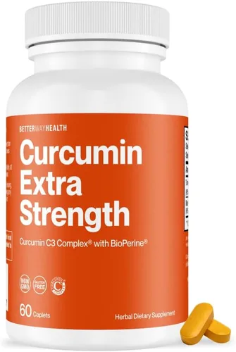 Better Way Health™ Complejo de curcumina C3 de cúrcuma - 1000 mg de curcumina C3® con BioPerine® - Soporte articular de alta absorción - 60 cápsulas