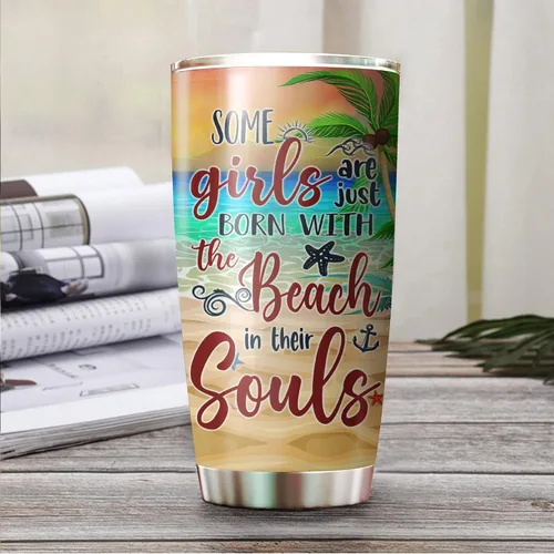 Miniatura 3 de Vaso personalizado con texto en inglés "Some Girls Are Just Born With The Beach", regalo para mejores amigas, hermanas, mejores amigas de una mujer
