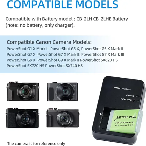 Miniatura 2 de CB-2LH CB-2LHT NB-13L Cargador de batería compatible con Canon PowerShot G7 X G7 X Mark II III G1 X Mark III G5X G5 X Mark II G9X G9 X Mark II SX620