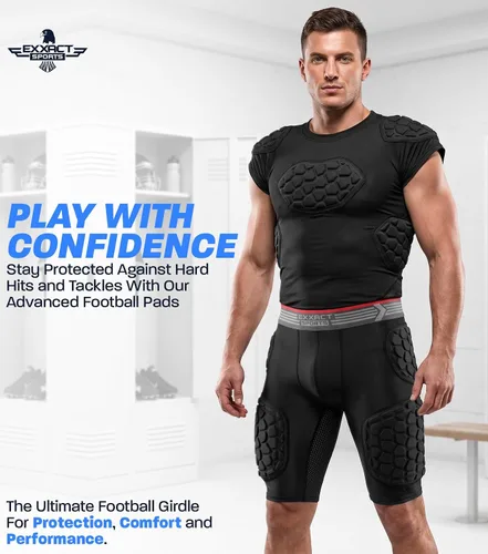 Miniatura 5 de Exxact Sports Elite - Faja de fútbol para adultos con 5 almohadillas para hombres con bolsillo para tazas, pantalones cortos de compresión