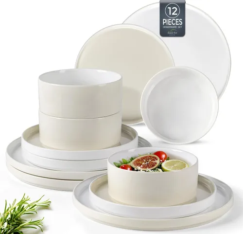 Miniatura 17 de AmorArc Juego de vajilla de cerámica para 4 personas, platos, tazones de cerámica moteada con terracota sin esmaltar, resistente a arañazos, apto