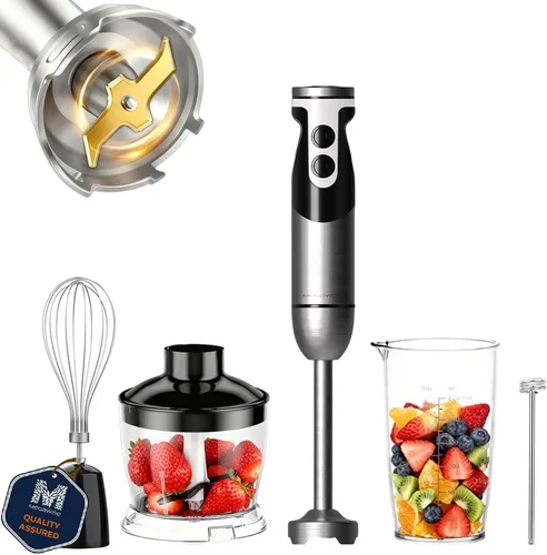 MegaWise Blender - Batidora de mano eléctrica de acero inoxidable de 12 velocidades, batidora de mano de inmersión 5 en 1, batidora de mano de